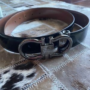 Salvador Ferragamo black leather belt authentic